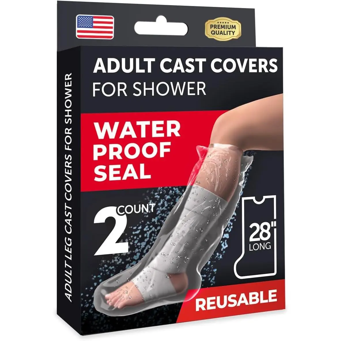 100% waterproof cast covers for shower leg — 2 pack — tight seal — reusable adult half leg cast protectors for knee, ankle, foot — bandage and dressing cast bag for wounds and burns after surgery