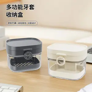 Portable Double-Layer Orthodontic Aligner Cleaning Box, Multifunctional Washer & Storage Box for Dentures, Orthodontic Aligner Cleaning & Soaking Box