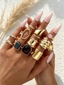 11-Piece Women's Fashion Stackable Rings Set, Vintage Chunky Boho Resin Gemstone Rings, Casual Jewelry for All Seasons