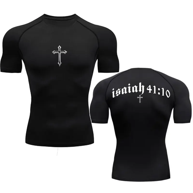 Bible Cross Graphic Compression Shirt for Men Gym Workout Undershirts Baselayers Rash Guard Athletic Quick Dry T-Shirt Tees Tops