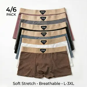 【Fathers Day Gift】Men's Sports Boxer Briefs Set (4/6 Pcs), Ultra-Soft Stretch Breathable Fabric, Medium Elasticity Design, Multiple Colors, Sizes L-3XL, Casual All-Day Underwear