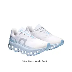 Long-Distance Running Shoes, White and Light Blue Colorway, Oversized Hollow  Modules and Cushioning Technology