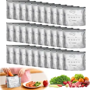30Pcs Reusable Aluminum Foil Sealable Storage Bags, Thicken Stand Up Foil Sealable Bags with Label and Zip Lock, Aluminum Foil Bags for Food, Vegetable Fruit Meat