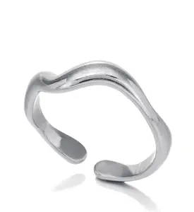 Silver Statement Ring Gold Plated Stainless Steel Adjustable Open Band Fashion Jewelry for Women Modern Look Elegant