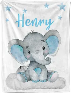 Personalized Blanket with Name, Custom Elephant Blanket for Boys, Boy Gifts, Super Soft Newborn Swaddle Toddler Blanket, Throw Kids Blanket for Birthday