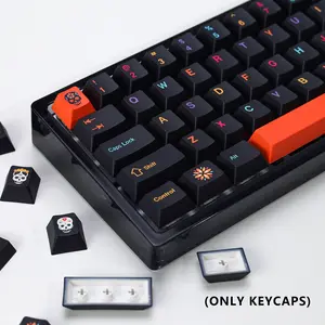 KBDiy Mictlán Five-Sided Dye-Sublimation 143 Keys Keycaps Set(ONLY KEYCAPS),Cherry Profile PBT Orange Custom Keyboard Keycap for 61/64/68/84/87/100/104/108 Mechanical Keyboard(ONLY KEYCAPS)