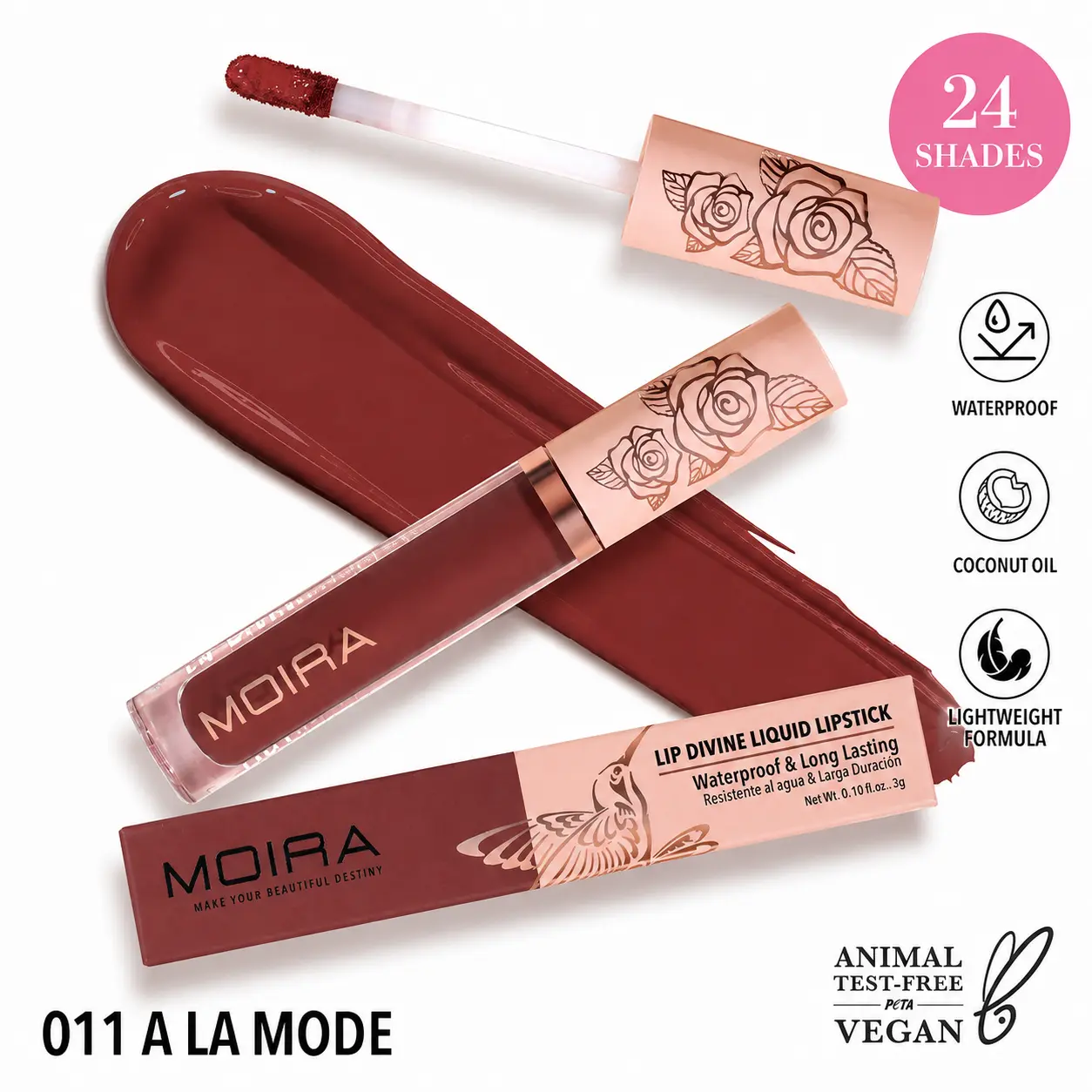 MOIRA Lip Divine Liquid Lipstick 011 A La Mode – Waterproof Long Lasting Deep Mauve Brown Vegan Lip Color