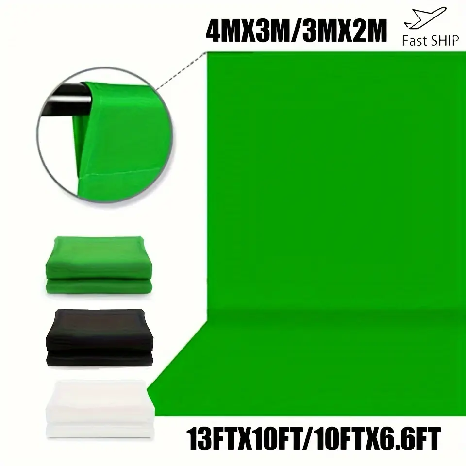 High-Density Polyester Chromakey Backdrop Curtain Accessories, 13ft/10ft/4mx3m/3mx2m Collapsible Seamless Screen (Black/White/Green) for Photography Portraits, Studio Video Shoots