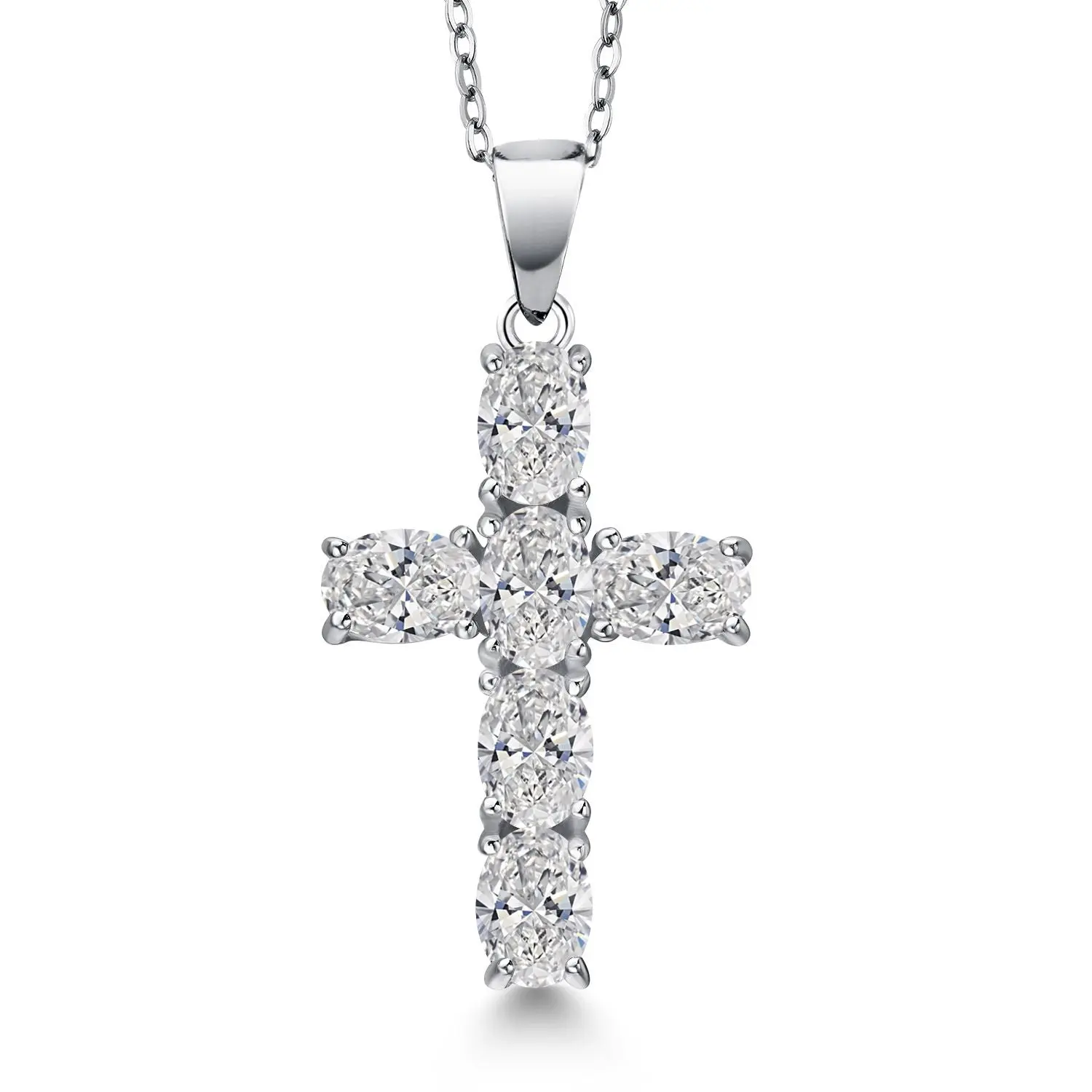 Cross Necklace for Women | 925 Silver Oval Gemstone Birthstone & Lab Grown Diamond Crucifix Pendant | Christian Religious Gift for Her | 18 Inch Chain