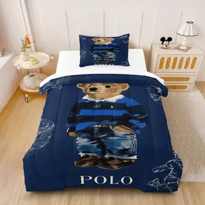 Cute Bear Comforter Set, 2/3-Piece (1 Comforter + 1-2 Pillowcases) All-Season Soft Bedding, Classic Navy Blue Design – Perfect Gift for Preppy Style Lovers