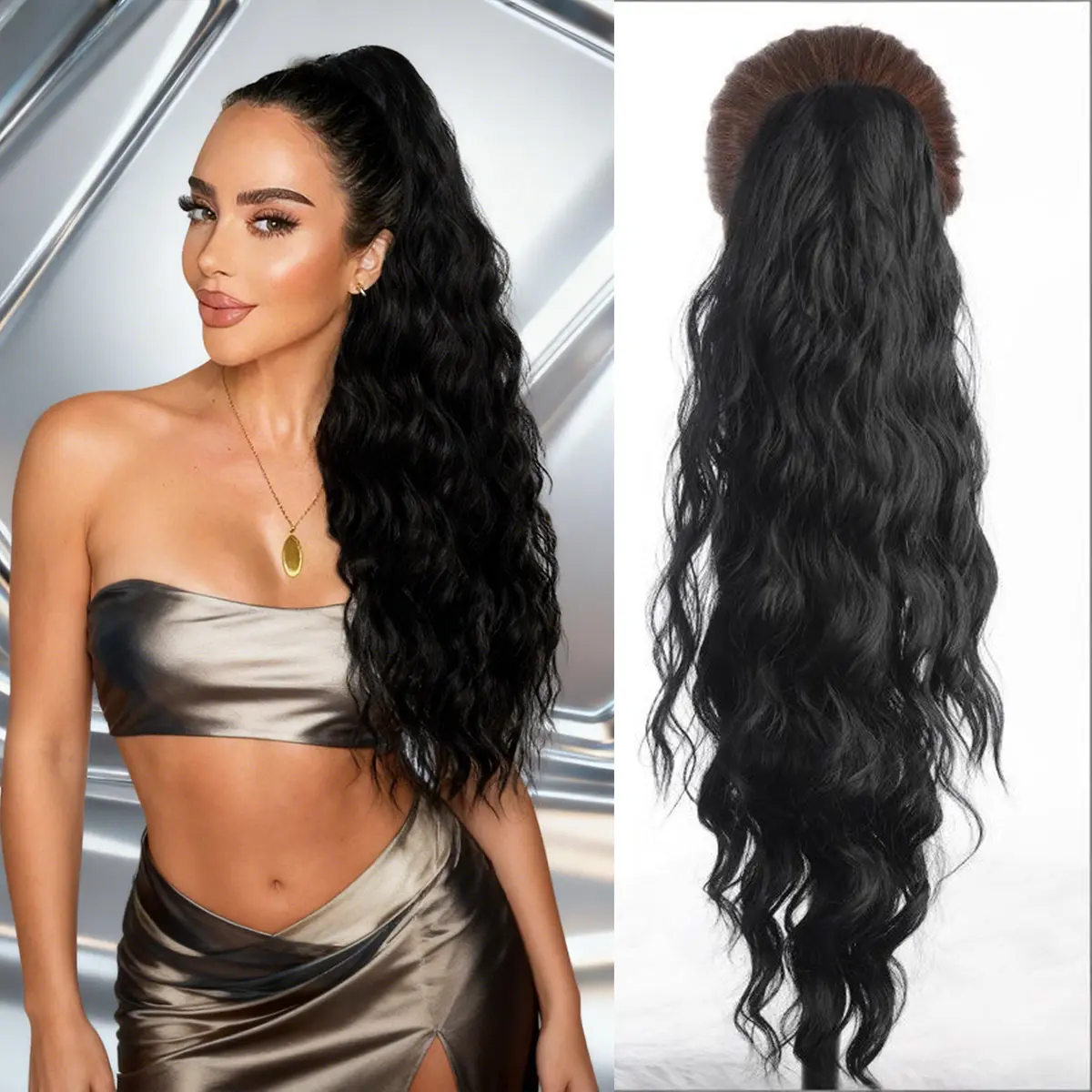 30 Inch Long Claw Ponytail Extension - Glueless Wigs, Natural Fluffy Loose Wavy Synthetic Hair Extensions, Glossy Hair Bundles for Daily & Party Use, Wavy Ponytail Wig Hairstyle, Hair Weave Wig, Loose Wave Bundles ,SummerVibes outdoorfun campingessentials