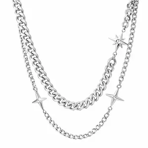 Starbound Layered Chain – Stainless Steel Double Star Necklace