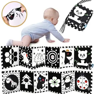 Black and White Baby Toys, High Contrast Baby Book for Newborn 0-3 3-6 Months, Infant Tummy Time Toys, Early Education Sensory Toys, Visual Stimulation Folding Cloth Book for Boys Girls