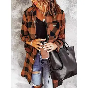 Women’s Flannel Shirt Jacket (Shacket), Autumn 2024, Long Sleeve, Plaid, Button-Down, Top with Pockets