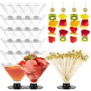 25 PCS Martini Glasses plastic Disposable , Stemless Martini Glasses for Birthday Party , Disposable Cocktail Cups for parties , 5oz Clear Acrylic Margarita Cups Bulk for Holiday Weddings, Black Base