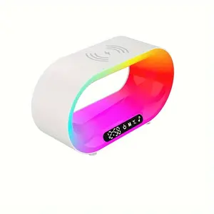 New 15W Multicolor Wireless Charging RGB Alarm Clock - Color Changing Dimmable Touch and App Controlled - Rechargeable Lithium Battery USB Powered Tabletop Household Night Light Decor Electronic