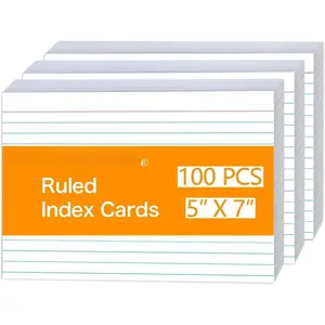 100 Pack 5x7 Ruled Index Cards, Heavyweight 160g Large Lined Note Cards, White Study Flashcards for School, Office & Organization