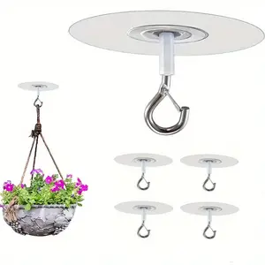 PrimPick 4 heavy-duty self-adhesive ceiling hooks - industrial-strength suspension hooks with spherical tops and suspension rings, no drilling required for installation - PVC material, suitable for hanging lamps, chandeliers, plants, ceiling fans