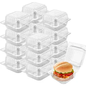 100 Pack 5 x 5 inch Clear Plastic Disposable Clamshell Container,Hinged Take Out Clamshell Dessert Container with Lid Takeout Tray Disposable  Clamshell Containers for Dessert,Cakes,Sandwiches