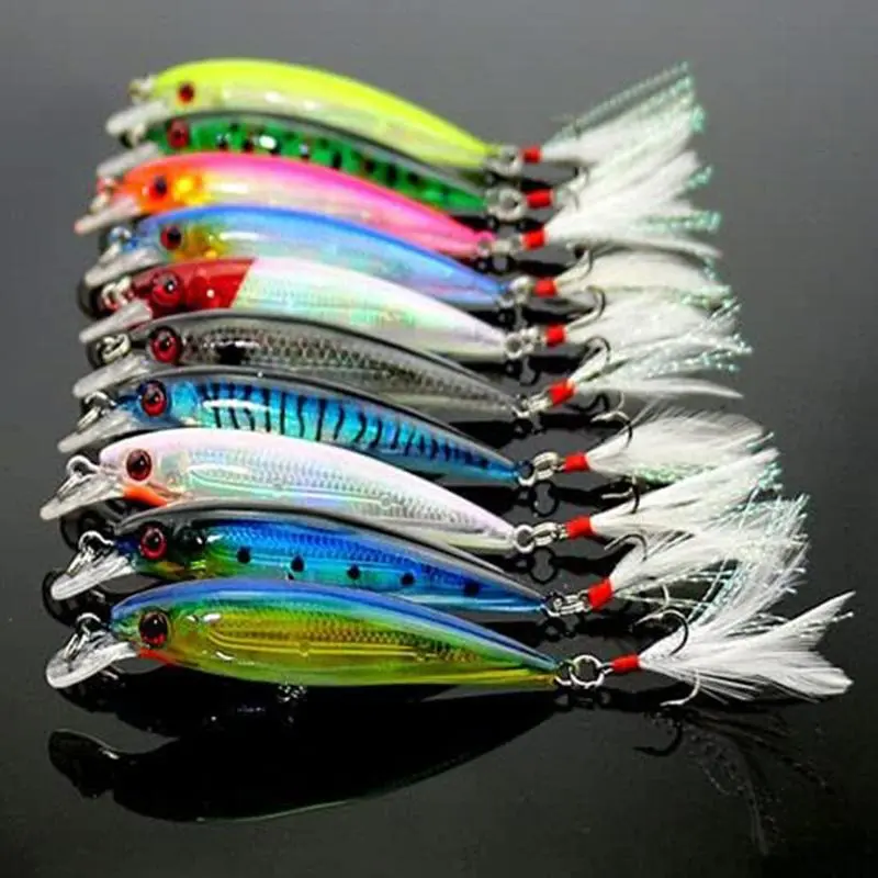 10PCS Minnow Fishing Lures Kit Fishing Lure Set Artificial Fishing Lure Minnow Lures Minnow Crank Bait Fishing Tackle Hooks Topwater Baits for Bass Trout Saltwater/Freshwater Fishing Gear