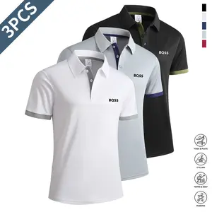 3-Pack men's tops summer short-sleeved polo shirts lapel contrasting stripes fashion casual wear Shortsleeve Striped Menswear