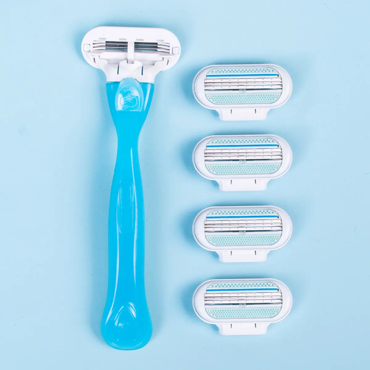 Hair Removal Kit - 3-Blade Manual Shaver with 4 Interchangeable Blades for Bikini Lines Legs & Underarms Safe Painless Ergonomic Handle Skin Protection