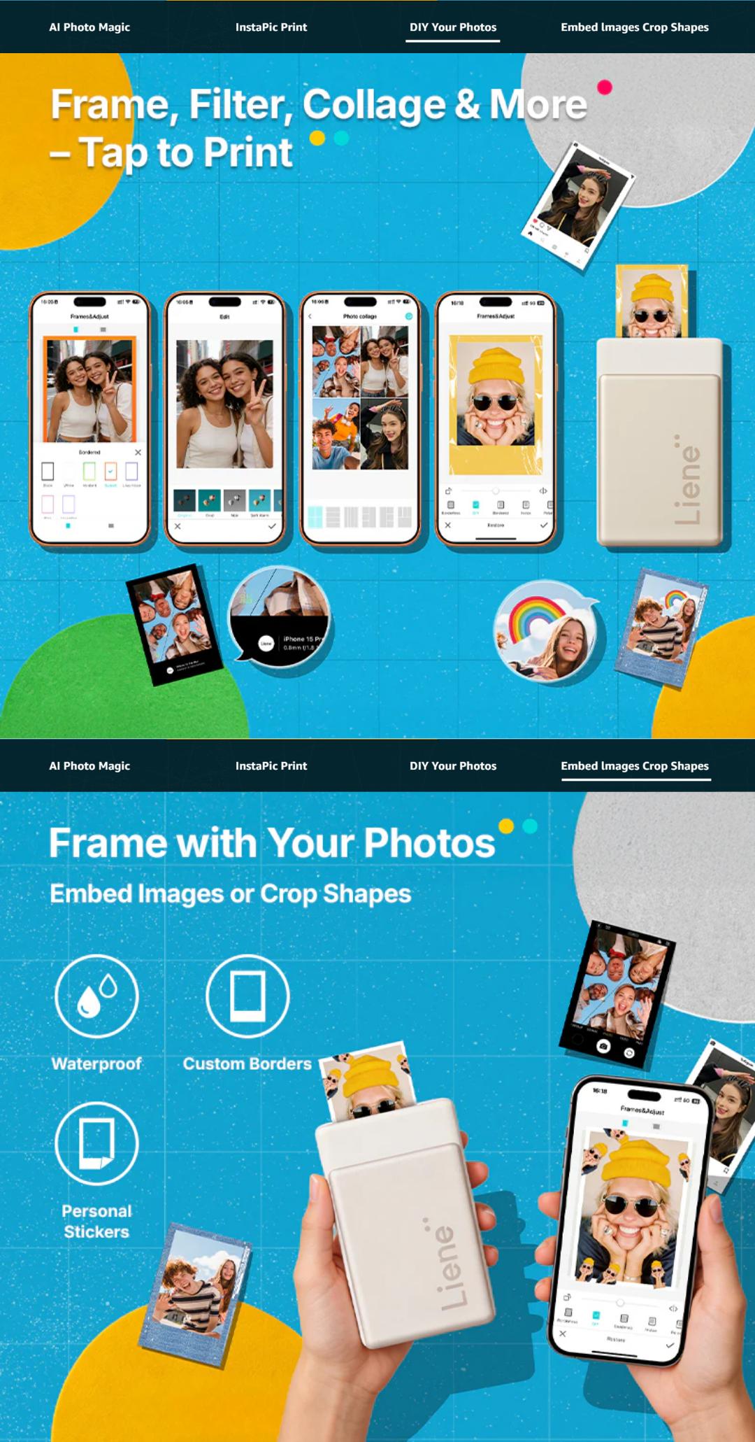 Liene Pearl N200 Pro Portable Photo Printer, Instant Mini Picture Printer for iPhone Smartphone, Thermal Dye Sublimation, Bluetooth Sticker Printer 50 Sheets 2x3 Adhesive Paper & 5 Cartridges, New Drops, Spring Glow Up