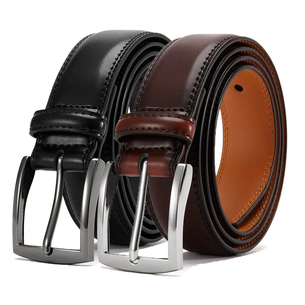 Men’s leather belt with a pin buckle featuring an adjustable classic rectangular buckle head; a durable, casual yet formal dress belt suitable for various occasions—an excellent gift for Valentine’s Day and Father’s Day.