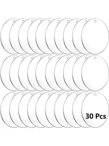 Acrylic Keychain Blanks, 30 Pieces Transparent Round Acrylic Discs with Holes, DIY Keychains, Keychain Jewelry & Handmade Projects, Vinyl Material