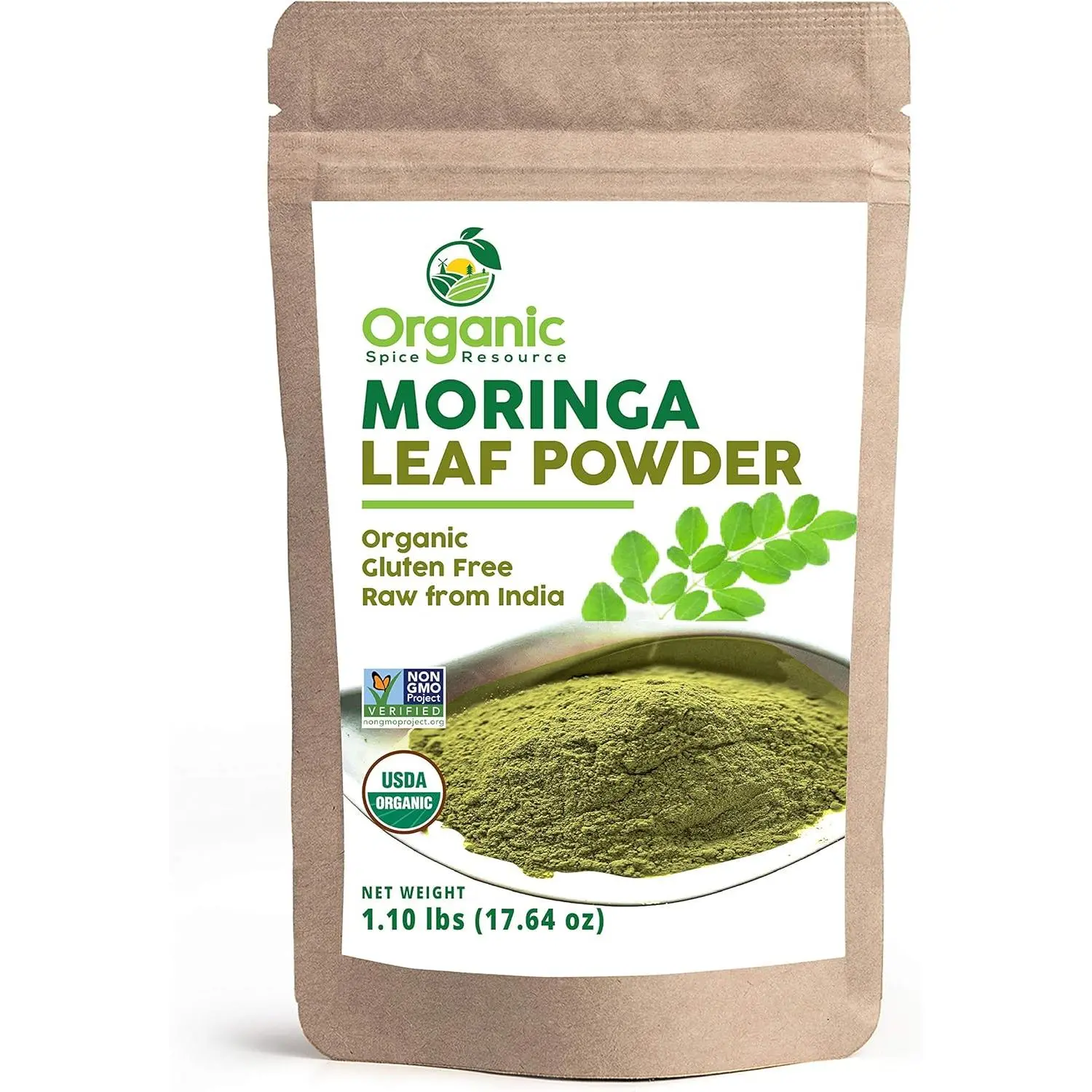 Organic Moringa Powder - 1.10 lbs (17.64 oz) | USDA Organics, Non-GMO, Kosher, Halal, Moringa Oleifera Leaf Powder - 100% Raw and Natural, Gluten-Free