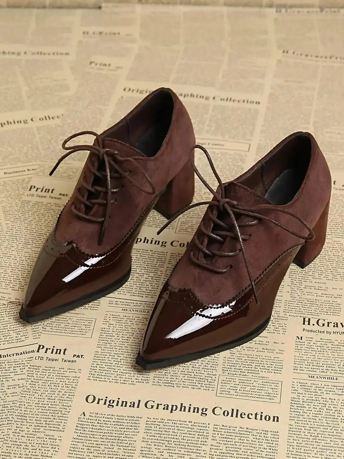 French Vintage Stylish Oxford Shoes Pointed Toe Casual Business Shoe Lace-Up 2026 British Style Height Increasing High Heel Trendy Fashion Footwear heels for women elegant versatile classy comfortable daily sleek modern