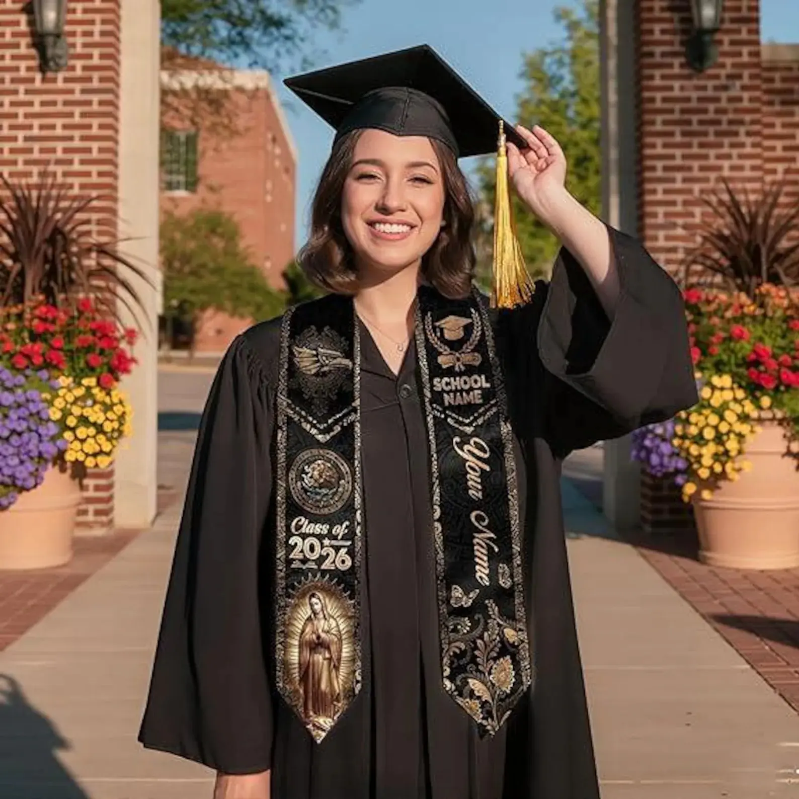 Personalized Mexican Graduation Stole 2026, Mexico Flag Pattern Sash, Custom Name School Printed Grad Stole, Senior Graduation Gift Keepsake