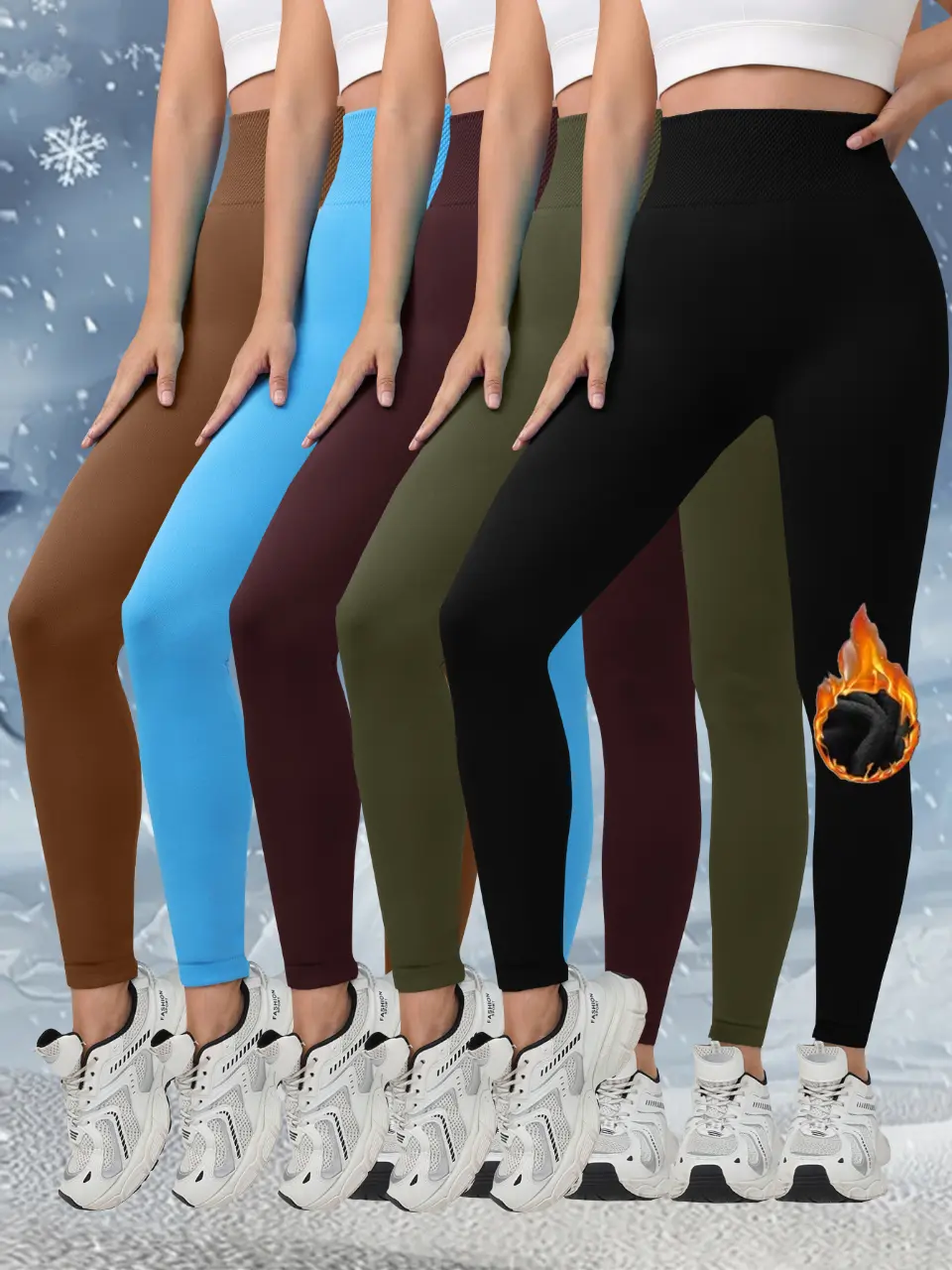 QGU Women's 5-Piece Set Warm Fleece-Lined High-Waist Sports Pants Thick Winter Leggings for Workout Wear Ideal for Cold Weather Gym Sportswear Bottoms Gym Sportswear Bottoms Gym Outfits