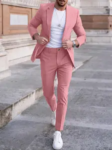 Two-piece Set Men's Solid Color Business Suit Set, Slim Fit Blazer & Pants, Formal Dress Set for Men, Men's Clothing for All Seasons, Going Out Outfit, Formal Wear