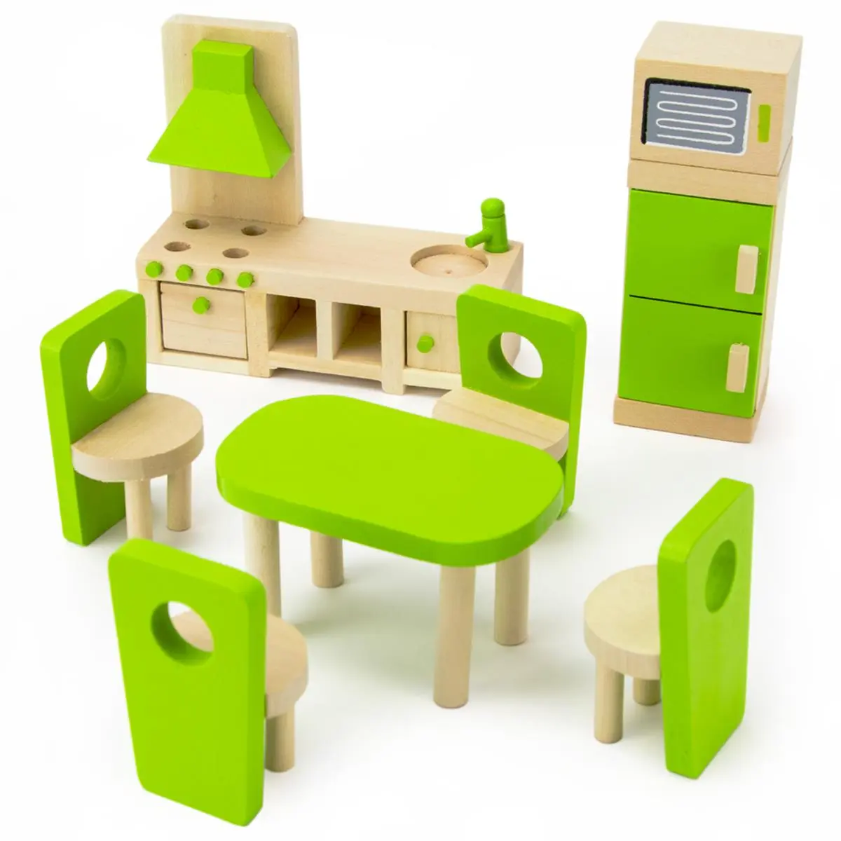 212 MAIN Small Animal Pretend Play Kitchen Toy Set - Natural Wood Construction, Safe Water-Based Paint, Miniature Cooking Set with Oven & Prep Area, Play Accessories, for Ages 4+ Interactive Fun