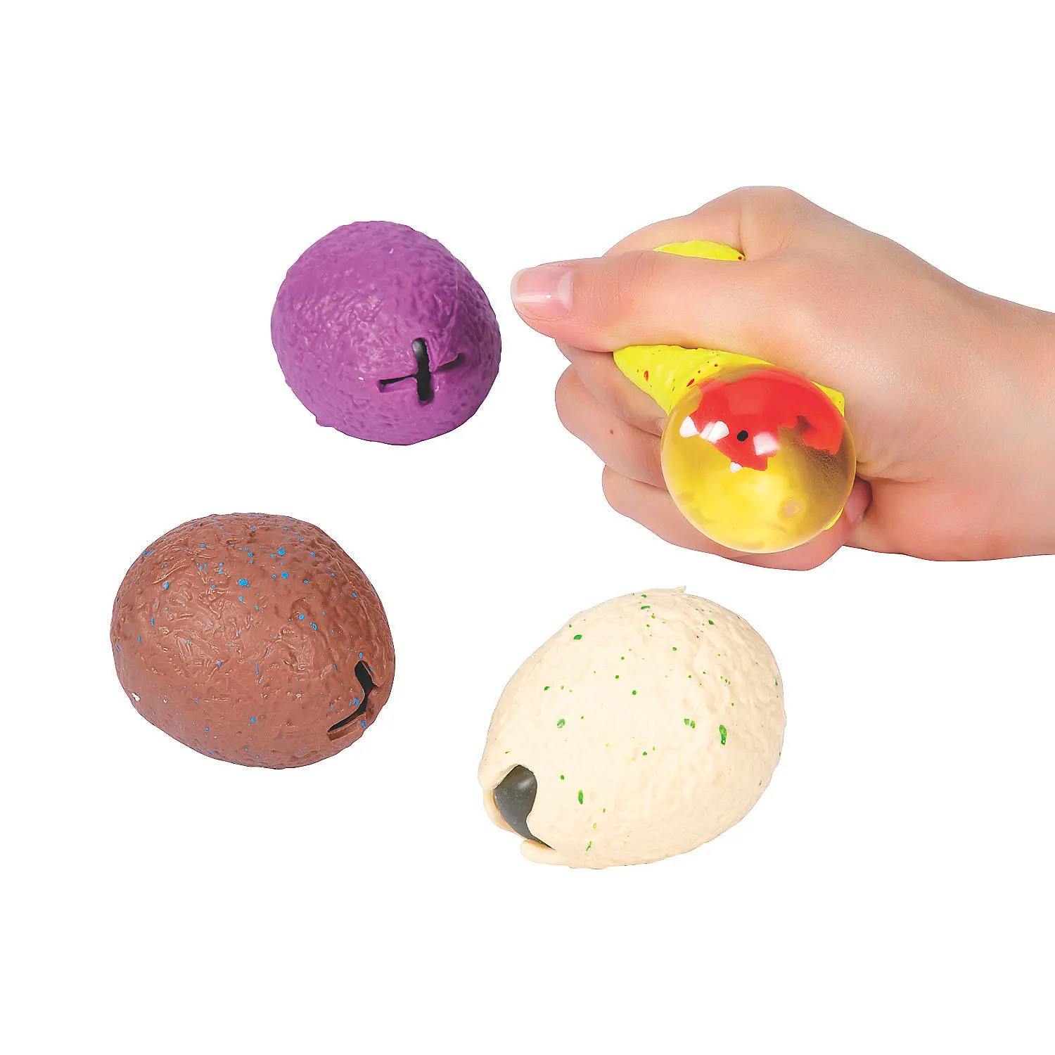 12-Pc Rubber Dinosaur-in-Egg Squishy Fidget Toys, Classic Novelty Action Figures for Kids, Stress Relief Tool, Sensory Reliever, Pocket Item for Goody Bags & Toys for Tots