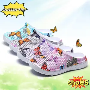 Butterfly Print Mesh Mules for Women, Breathable Lightweight Slip On Clogs, Cute Summer Sandals with Hollow Out Design, Soft EVA Casual Slippers for Beach, Pool, Daily Wear, Trendy Y2K Aesthetic Footwear for Teen Girls & Young Ladies home comfortable heel