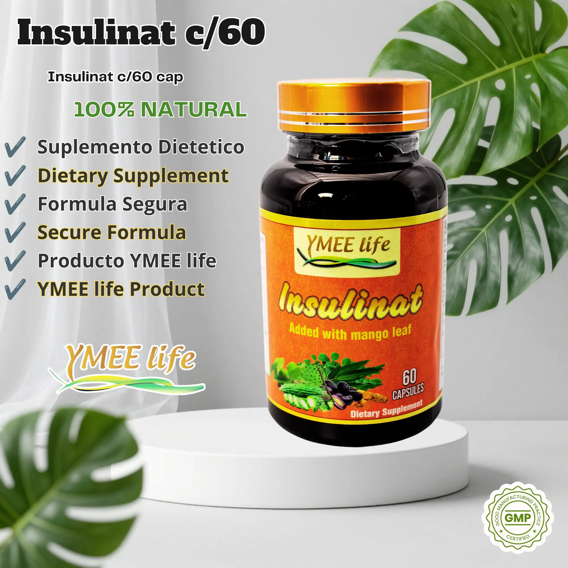 Plant-Based Metabolic Health Supplement - Insulinat Capsules with Edible Mango Leaf, Antioxidant Support, Blood Sugar Regulation, 60 Count, Plant Based Supplement