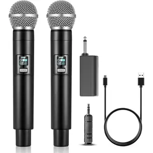 Wireless Microphone, UHF Dual Handheld Cordless Microphone with Rechargeable Receiver, 40H Duration, 200ft Range, Microphone for Singing, Karaoke, Church, Speech, Wedding, Party Singing