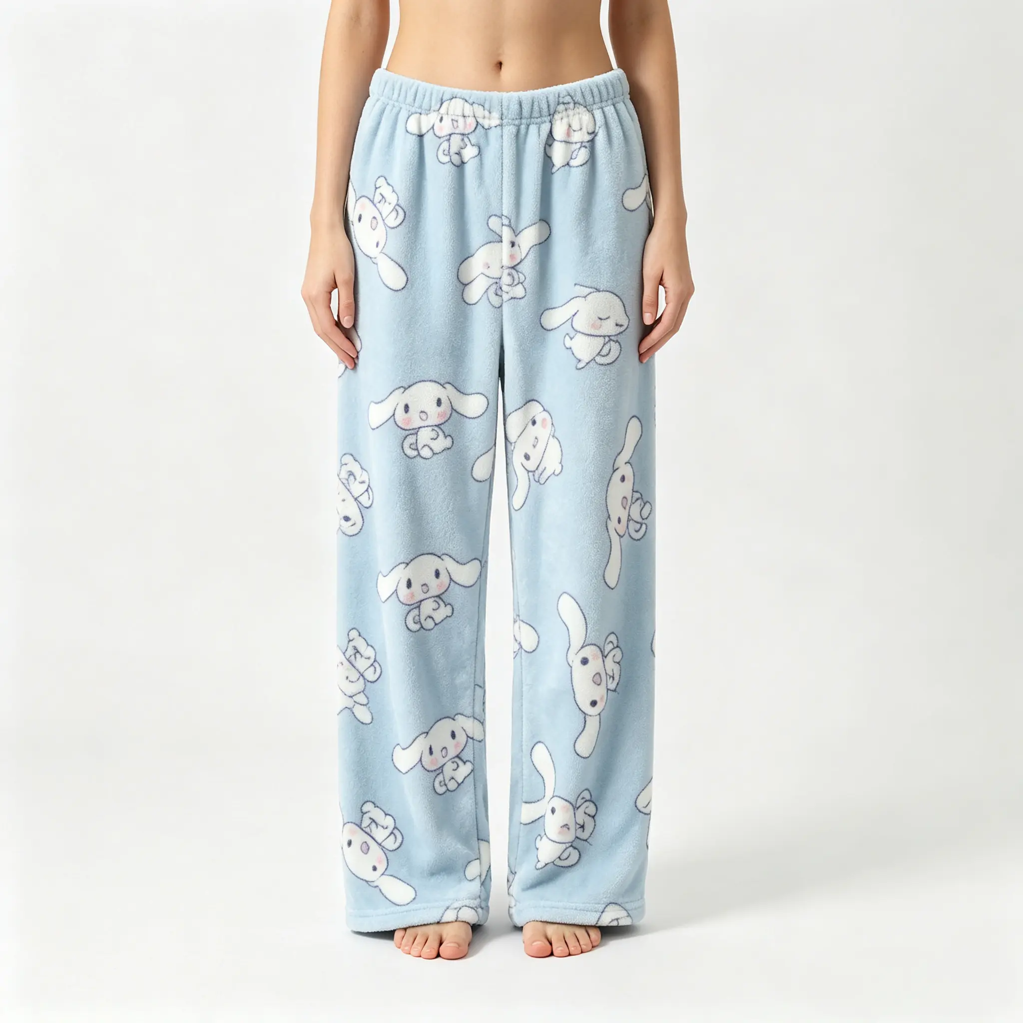 Cinnamoroll Blue Flannel Pajama Pants Official Sanrio Licensed Cute Kawaii Cartoon Elastic Waist Loose Fit Soft Cozy Loungewear Sleep Bottoms Casual Home Pants Holiday Gift for Teens Adults Sanrio Fans
