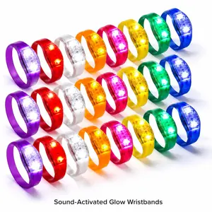 20 / 50 Pcs LED Light-Up Music Bracelets | Sound-Activated Flashing Wristbands | Durable Silicone Glow Party Favors | for Concerts, Carnivals & Night Events | Birthday Gift