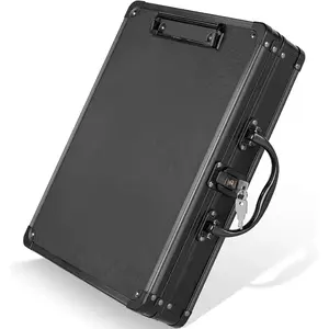 Key Lock Clipboard Storage Box, Heavy Duty Clipboard with Storage, Metal Locking Box with Handle, Lock Box Maximum Security - Holds Letter Size Paper, 12.5 x 9.5 inch, Black