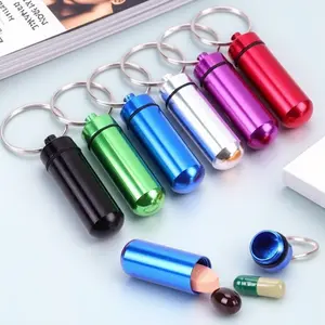 Portable Mini Airtight Aluminum Pill Box Keychain Pendant Outdoor Travel First Aid Multifunctional Healthcare Storage Bottle Camping Hiking Office Daily Organizer Small Container with Hook for Carry-On