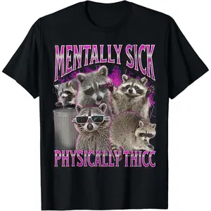 Physically Thicc Funny Raccoon Meme Bootleg Graphic 90s T-Shirt Graphic tees