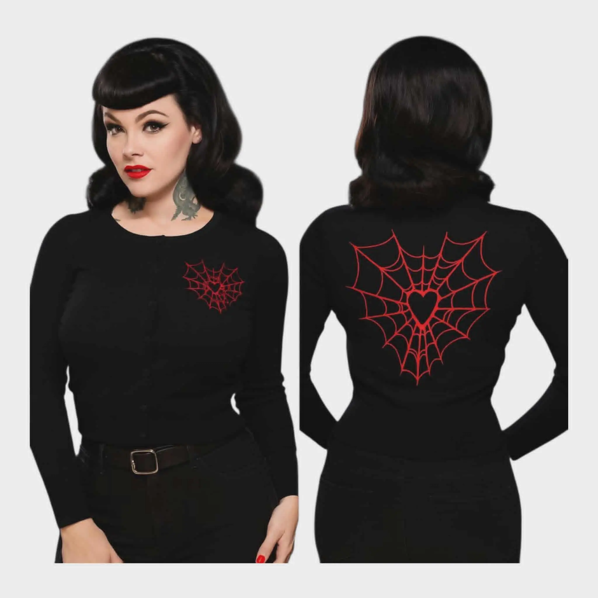 Pinky Star - Rockabilly Heart Web Graphic Print Spider Web Cardigan