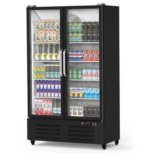 【GARVEE】Commercial Refrigerator, 2 Door Display Fridge Merchandiser Upright Beverage Cooler, Double Glass Door Fridge with Adjustable Shelves & Drink Organizers, 25.5 Cu. Ft. Black