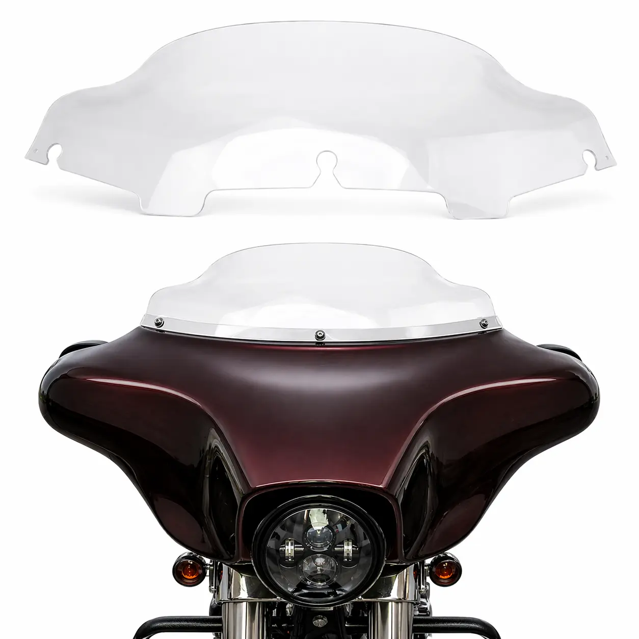 6" Wave Upper Fairing Windshield for Harley Touring Street Glide Electra Glide Ultra Classic Ultra Limited Tri Glide FLHX FLHT FLHTC FLHTCU FLHTK FLHTCUTG 1996-2013, ABS 3-Hole Pre-Drilled Batwing Fairing Windscreen Wind Deflector Replacement