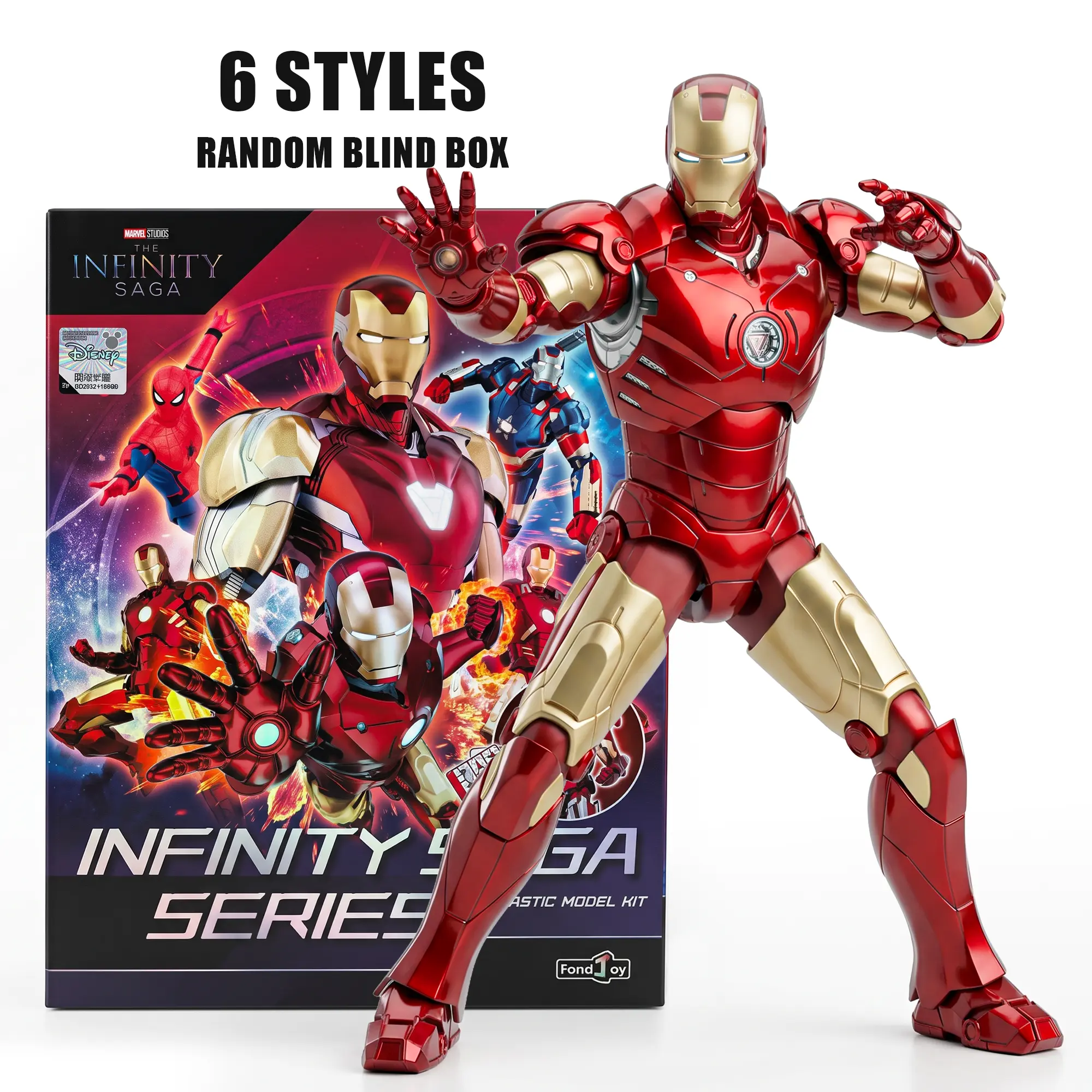 Marvel Iron Man & Spider-Man Infinity Saga Model Kit Blind Box, 1/12 Scale Buildable Action Figure, 1 Random Design of 6, ABS Plastic