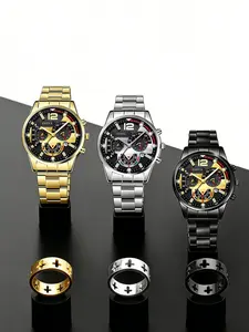 Men's Casual Calendar Wristwatch Set, Quartz Movement, Round Analog Face, Alloy Case, Mineral Glass Dial, Perfect for Daily Wear, Analog Watches