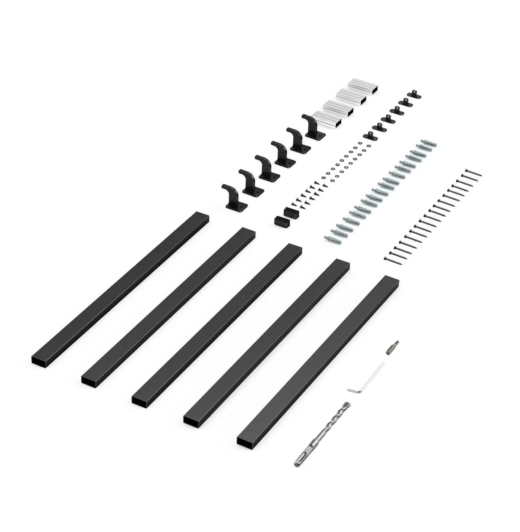 VEVOR Black Aluminum Wall-Mounted Stair Handrail (15ft, 6.6 lbs) - 6 x Handrail Sections, 250lbs Capacity, Interior Industrial Square Tube Railing, Easy to Customize, Enhances Safety for Loft Steps